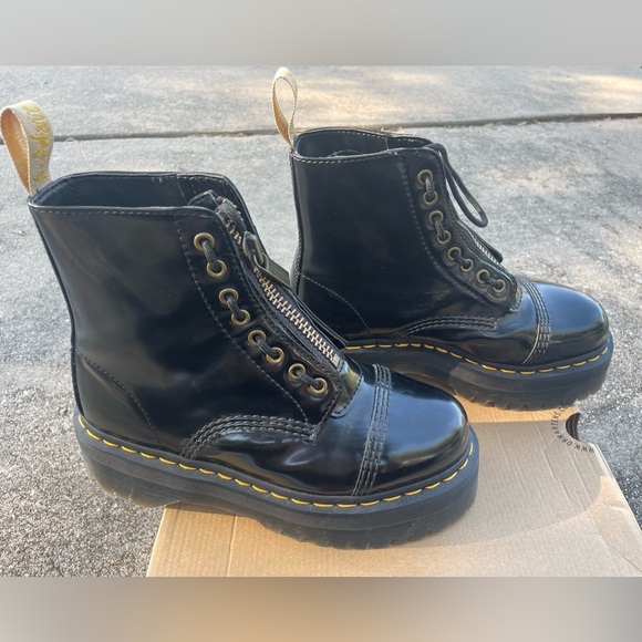 Dr. Martens Black Glossy Combat Boots with Chunky Sole - Picture 2 of 5